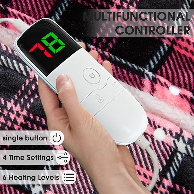 Pink Heated Blanket Electric Throw, 50X60, Heating Throw with 10 Levels & 8 Hours Auto Off, Plaid Checkered Sherpa Blanket Warmer Gifts for Women Mom Trendy Teen Girl, Home Decor for Living Room
