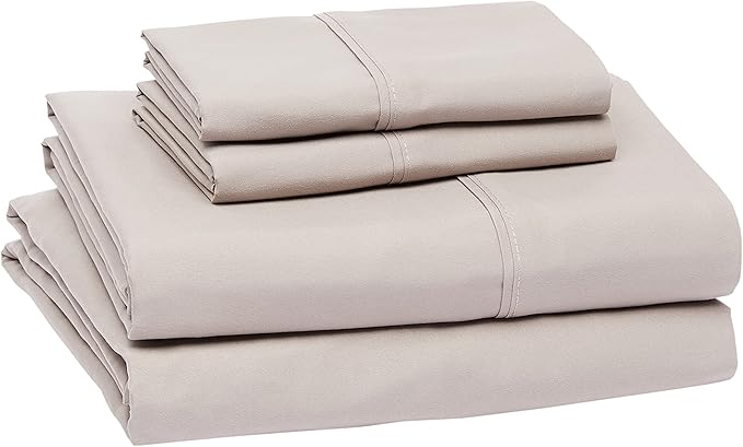 Amazon Basics Lightweight Super Soft Easy Care Wrinkle Free Breathable Microfiber 4 Piece Bed Sheet Set with 14-Inch Deep Pockets, King, Taupe, Solid