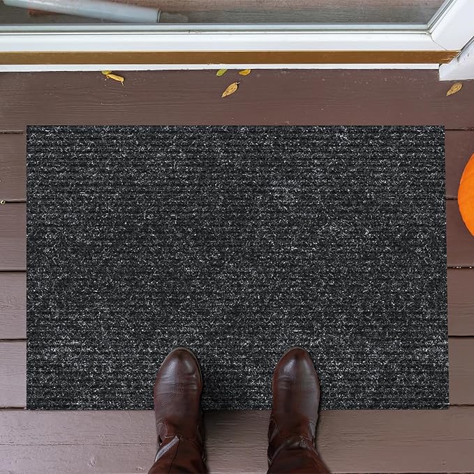 Ottomanson Mud Mat 2' x 3'11" Entryway Rug - Non-Slip Scraper Doormat for Muddy Paws, Dirt Trapping Indoor/Outdoor Mat for High-Traffic Areas, Kitchen, Garage, Patio, Black