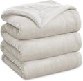 Bedsure GentleSoft Sherpa Fleece Blankets Queen Size for Bed - Thick and Warm, Soft Fuzzy Plush Queen Blanket for Winter, Linen, 90x90 Inches