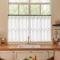 Beige White Linen Pleated Curtains 30 Inch Length Light Filtering Semi Sheer Mini Curtains Cafe Small Window Basement Bathroom Boho Farmhouse Pinch Pleat Short Semi Sheer Kitchen Drapes Camper RV