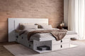 memomad Bali Slim Set: Storage Platform Bed with Drawers + Flat Panel Headboard (Full Size, White Wood)