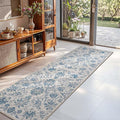 jinchan Torino Runner Rugs 2x5 - Vintage-Inspired Floral Design Machine Washable Non-Slip Ultra-Thin Low-Pile Rubber Backing Runner Rug for Kitchen Hallway Laundry Room Entryway Dark Blue