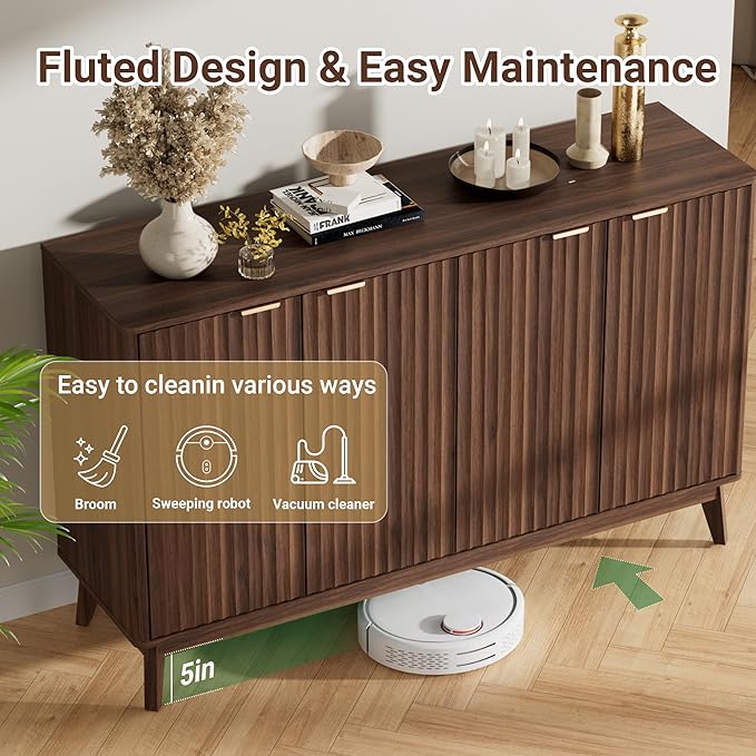 Sideboard Cabinet, 55'' Buffet Cabinet, Modern Fluted Storage Cabinet with Adjustable Shelf & Doors, Accent Credenza Sideboard for Kitchen, Coffee Bar, Living Room, Entryway, Hallway