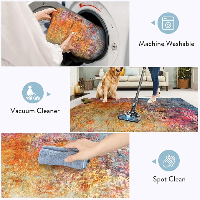 Lahome Modern Abstract Area Rug - 3x5 Washable Kitchen Rugs Colorful Bedroom Rug Non Slip Entryway Rugs, Rainbow Contemporary Indoor Floor Accent Carpet for Kitchen Sink Living Bathroom Doorway