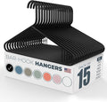 Neaties Plastic Hangers 15 Pack – Made in The USA – 6lb Capacity Standard Clothes Hangers with Strap Hooks for Dresses, Lingerie, Shirts, Pants, and Jackets – Black