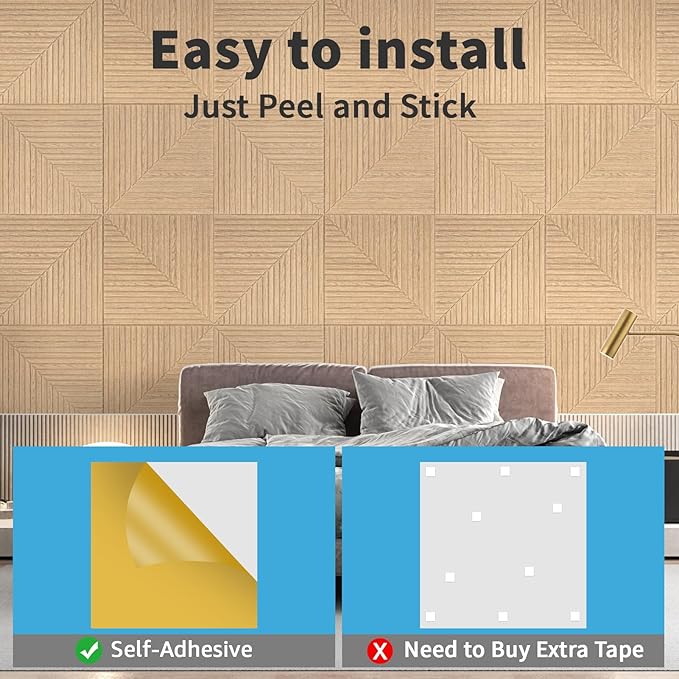 Art3d 6-Pack Self-Adhesive Acoustic Wall Panels for Home Décor, 24 x 24 Inch Soundproofing Panels for Office Studio Bedroom - High Noise Absorption Polyester Fiber, Wood Grain Airbrush