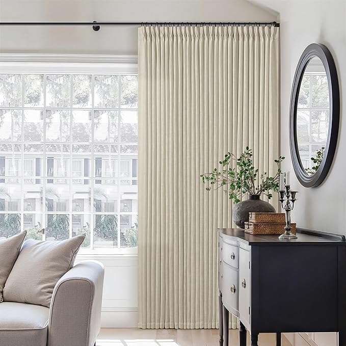 Linen Flax 102 Inch Curtains Pinch Pleated Linen Curtains 2 Panels for Living Room Bedroom Memory Training Semi Sheer Pinch Pleat Farmhouse Beige Drapes Back Tab Light Filtering Window Curtain 40x102