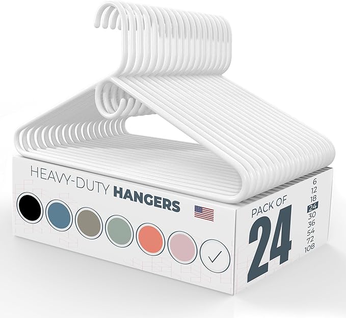 Neaties Heavy Duty Clothes Hangers 20 Pack (24 Count) – Made in The USA – 8lb Capacity Plastic Hangers for Adult Clothing – Durable for Pants, Coats, Jackets, or Jeans – White