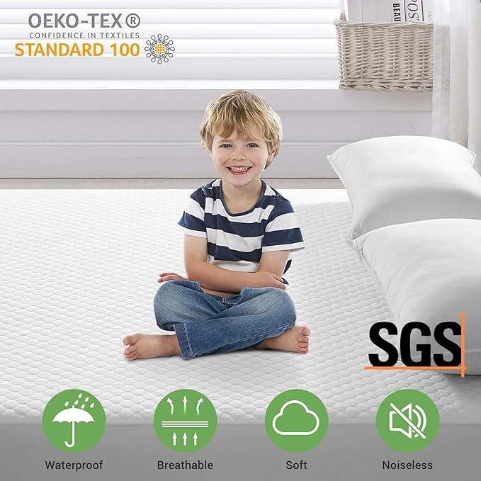 Premium 100% Waterproof Mattress Protector,Cooling Twin Mattress Pad Cover for College Dorm Breathable 4D Air Fabric,8-21" Extra Deep Pocket,Noiseless Vinyl-Free Washable (Beehive,Twin 39"x75")