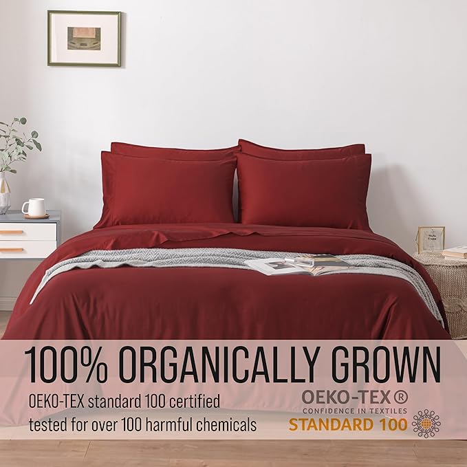 Bella Coterie 6 Piece Luxury Bamboo Viscose California King Size Sheet Set | 100% Organically Grown | Cooling for Hot Sleepers | 18" Deep Pocket | Soft & Hypoallergenic | 4 Pillowcases [Merlot]