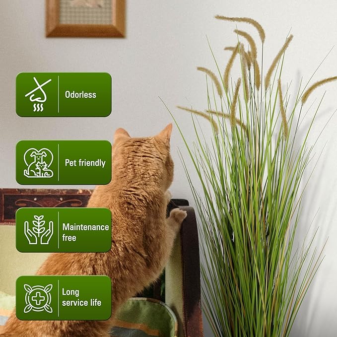 KOL Artificial 5ft 2-Pack Horsetail Reed Grass, 59in Tall Artificial Indoor Outdoor Fake Grass Plant, Home Office Decorative Artificial Plants in Pot Faux Plant Greenery, Wedding Decor