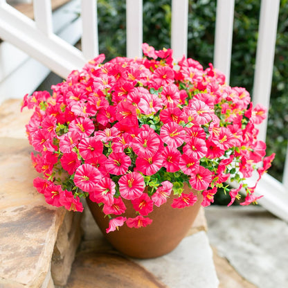 Artificial Flowers for Outdoors Fake Plants Outside Decoration, 12 Bundles Silk Hot Pink Morning Glory UV Resistant Look Real Faux Flowers for Planter Front Door Porch Patio Yard Gardens Home