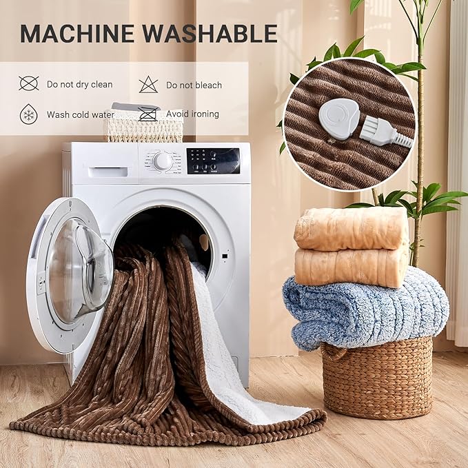 Heated Blanket Electric Throw, Soft Flannel Heating Blanket with 8 Hours Auto Off 10 Fast Heating Levels Machine Washable Sherpa Heated Blanket with Overheating Protection