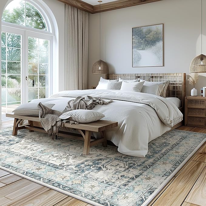 zesthome 9x12 Area Rugs-Washable Rug for Living Room, Non-Slip Backing Rugs, Stain Resistant 9x12 Rug for Bedroom, Ultra-Thin Low Pile Rugs, Vintage Large Home Decor