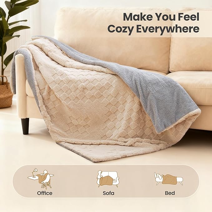 Heated Blanket 50x60 Inch Electric Blanket Throw Blanket with 6 Heat Settings and 1-4H Auto Off Timer, Machine Washable Soft Flannel Fleece for Couches, Beds Office (Beige)