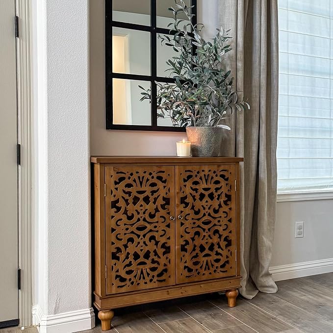 PHI VILLA Accent Cabinet with Doors - Credenza Small Buffet 2 Door Storage Cabinet