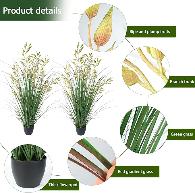 Silk Plants 2Pcs Tall Artificial Grass Plant Potted Artificial Greenery Floor Plants Faux Pampas Grass Tall in Pot Housewarming Gift House Garden Bathroom Lobby Outdoor Decoration (35In)