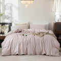 FOSSA Duvet Cover Set 100% Washed Cotton Linen Feel Super Soft Breathable Cozy 3 Pieces Bedding Sets Solid Greyish Pink Super King Plus