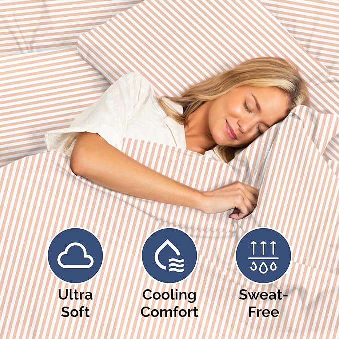 Full Size 4 Piece Sheet Set - Extra Soft, Breathable & Cooling - Hotel Luxury Durable Bed Sheets for Women & Men - Deep Pockets, Easy-Fit & Wrinkle-Free - Blush Stripes Oeko-Tex