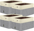 BALEINE 4 Pack Fabric Storage Bins for Shelves, Linen Storage Baskets for Organizing, Decorative Closet Bins for Clothes, Home (Grey, 12"x8"x8")