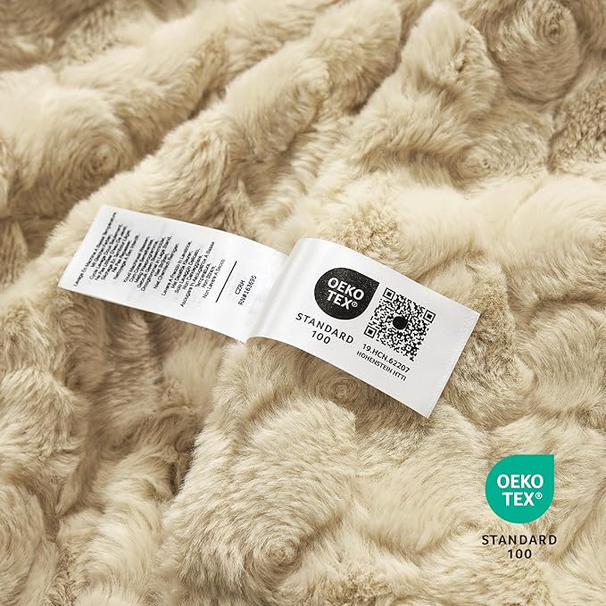 Cozy Bliss Faux Fur Throw Blanket for Couch, Fuzzy Soft Plush Thick Warm Fluffy Reversible Wave Textured Blanket for Sofa Bedroom Living Room, 55 * 70 Inches Khaki