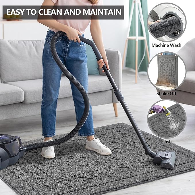 FONEYI Indoor Door Mat, Front Back Door Mat 32" x 48" Non-Slip Rubber Backing Door Rug, Machine Washable Entry Rug, Low Profile Absorbent Dirt Trapper Doormat Inside Floor Mats for Entryway, Grey