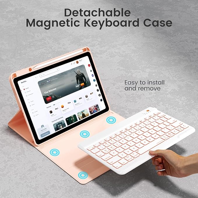 Keyboard Case for iPad Air 11-inch M2/Air 5th 4th Generation, 7-Color Backlit Detachable Keyboard Case with Pencil Holder for iPad Air 11" 2024 /Air 5 2022/Air 4 2020/Pro 11 1st, Rose Gold