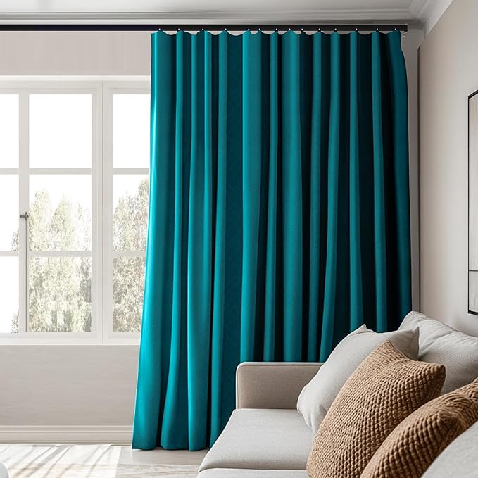 Room Divider Curtains Total Blackout Privacy Curtain Panel Room Thermal Insulated Noise Reduction Curtains for Bedroom Window Living Room Ceiling Track Curtain W 8.3 ft × H 8 ft Azure Blue
