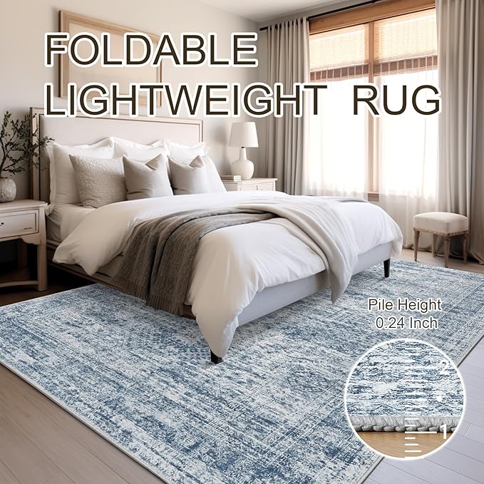 6x9 Area Rug for Living Room Washable 6x9 Non-Slip Modern Rugs for Bedroom Dinning Room Ultra-Thin Indoor Blue