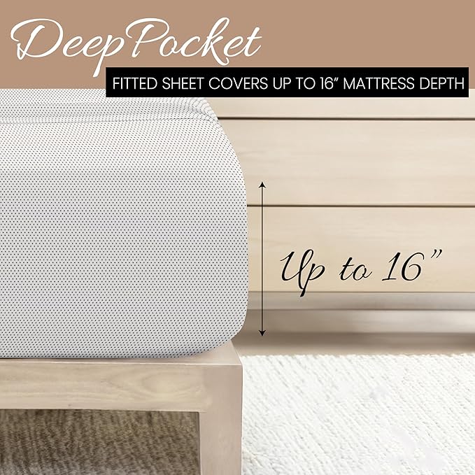 Linen Market Double-Brushed Patterned Microfiber California King Sheet Set 4 Piece – Oeko-TEX Certified Ultra Soft & Wrinkle-Free - 16" Deep Pocket Sheets Easy Care Cal-King Size - Stippled Gray