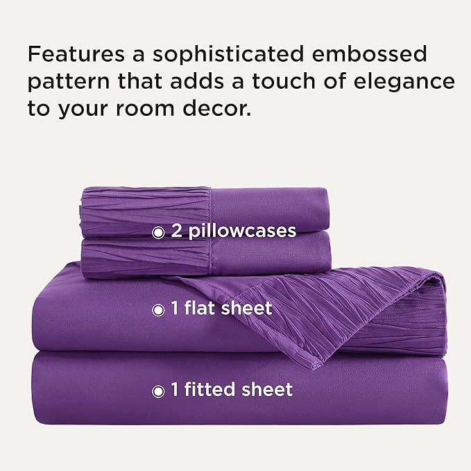 Bedsure Full Size Bed Sheets - 4 Pieces Soft Full Sheet Set - Breathable & Cooling - Hotel Luxury - Easy Care Polyester Microfiber Bedding for Women, Men, Purple