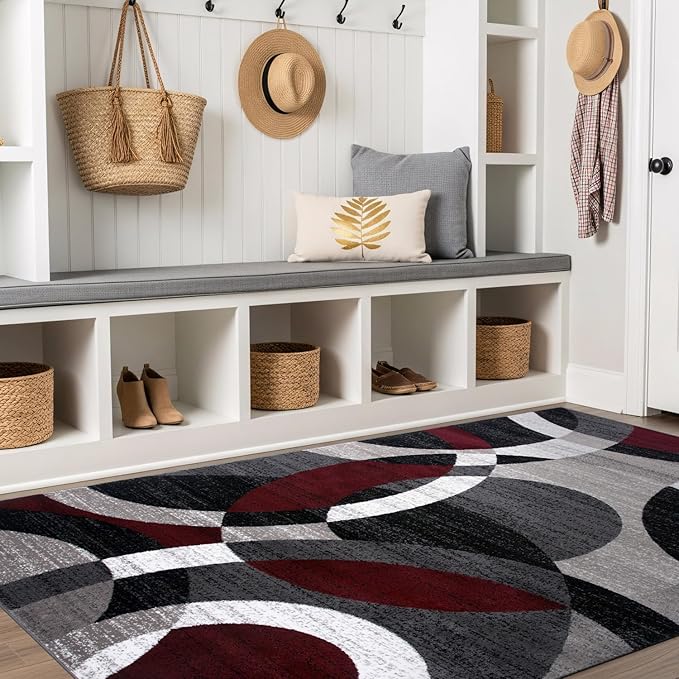 Rugshop Red Modern Geometric Indoor Medium Area Rug, Overlapping Circle Pattern, Fade Resistant, Non-Shedding, for Living Room, Bedroom and Home Office, 6'6" x 9'
