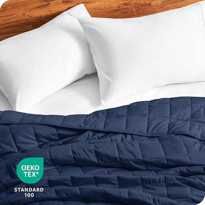 Bare Home Weighted Blanket Full or Queen Size 15lb (48" x 72") for Adults - All-Natural 100% Cotton - Premium Heavy Blanket Nontoxic Glass Beads (Dark Blue, 48"x72")