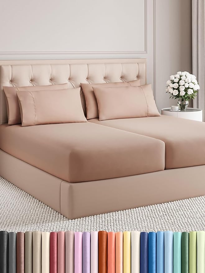Split King 7 Piece Sheet Set - Cooling & Breathable - Hotel Luxury Bedding - Includes Fitted Sheets for Women, Men, Kids and Teens - 1 Flat, 2 Fitted Sheets, 4 Pillowcases with Deep Pockets - Mauve