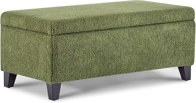 Storage Ottoman with Flip-Top Lid, Sturdy Birch Wood Legs, Footrest Bench with Ample Storage for Blankets, Pillows, Shoes, Extra Seating for Living Room, Bedroom, Entryway,Dark Brown+Green
