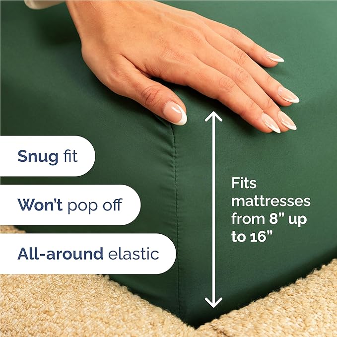 Twin XL 4 Piece Sheet Set - Cooling, Comfy & Breathable - Hotel Luxury Bedding, Includes Fitted Sheet for Women, Men, Kids & Teens - 1 Flat, 1 Fitted Sheet, 2 Pillowcases with Deep Pockets - Emerald