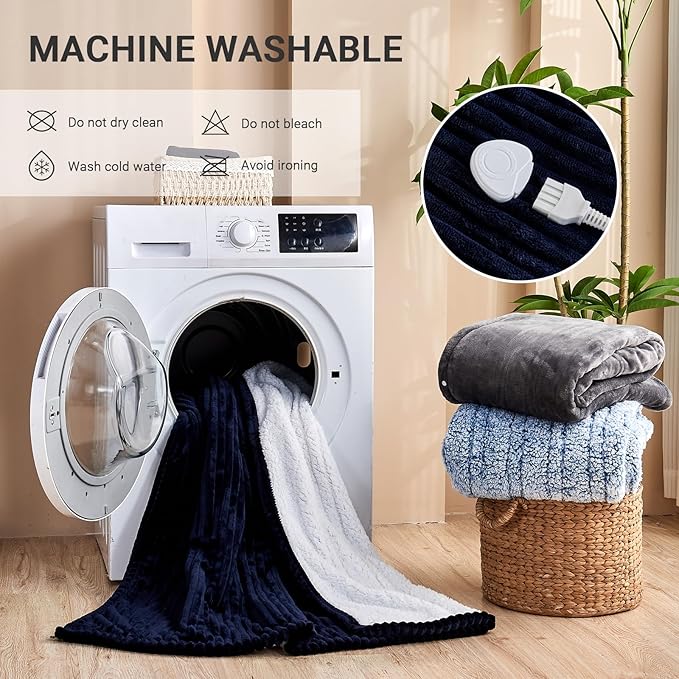 Heated Blanket Electric Twin, Soft Flannel Heating Blanket with 8 Hours Auto Off 10 Fast Heating Levels Machine Washable Sherpa Heated Blanket with Overheating Protection