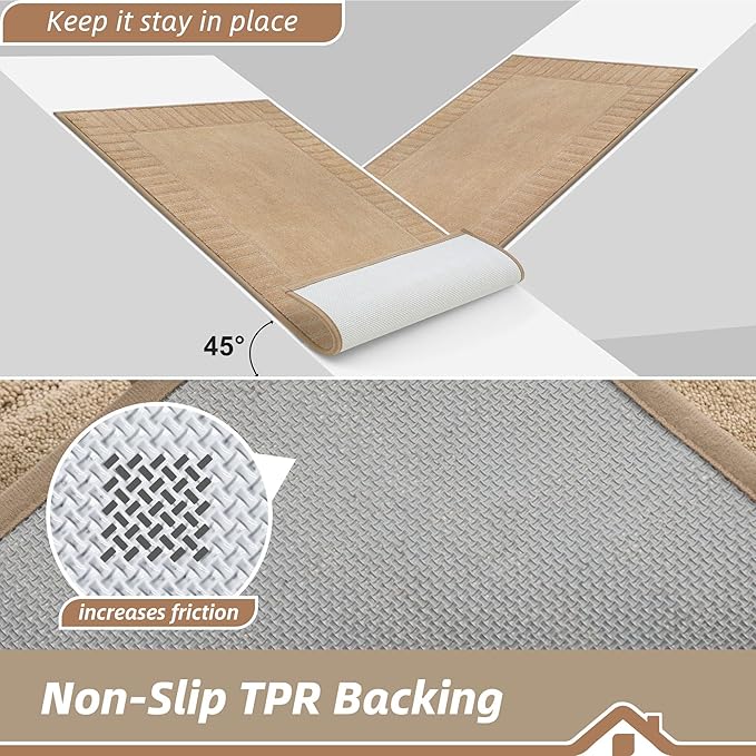 BEQHAUSE Door-Mat-Non-Slip Front Door Mat Washable Low-Profile Entrance Rugs for Front Door Entry Dirt Trapper Door Mats Absorbent Welcome Mats,20"x32",Taupe