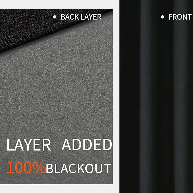 Joydeco Black Blackout Curtains 120 Inches Long, Extra Long Curtains 120 Inch Length 1 Panel for Bedroom, Thermal Insulated Linen Black Out Curtains with Grommets(100x120, Black)