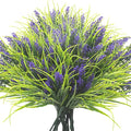 20 Bundles Artificial Plants Outdoor Fake Monkey Grass with Flowers (Purple)