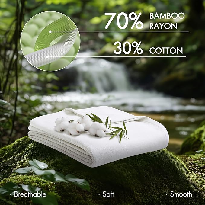 Madison Park King Size Blanket, 70% Rayon Bamboo-Based, 30% Cotton, Breathable for Hot Sleepers Menopause, Ultra Soft and Snag-Resistant, Summer Blanket for Bed or Couch, King 108"x90", White