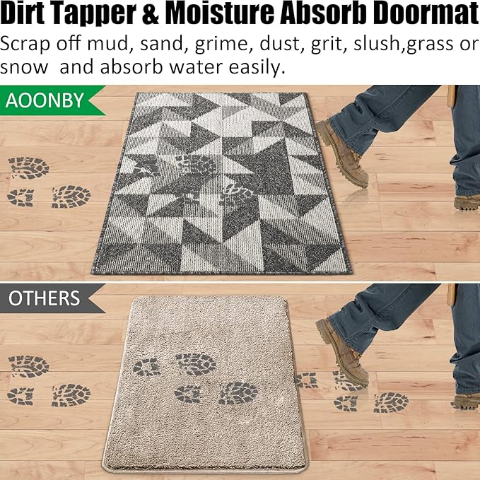 Indoor Doormat 32"x 48", Absorbent Front Back Door Mat Floor Mats, Rubber Backing Non Slip Door Mats Inside Mud Dirt Trapper Entrance Front Door Rug Carpet, Machine Washable Low Profile-Black Geome