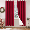 Linen Blackout Curtains for Christmas 72 Inch Long, 100% Black Out Red Thermal Curtains for Bedroom Winter Decor, Thick Heavy Insulated Window Drapery for Nursery, Each 52x72 Inch 2 Panels