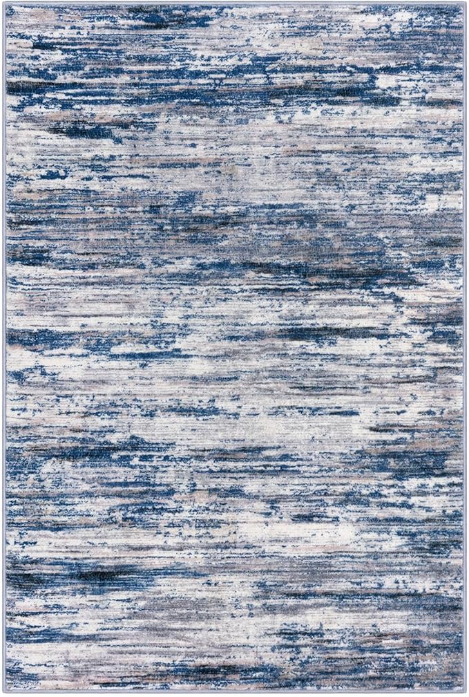 Abstract Rug for Kitchen Set of 2, 2x3 and 2x6 Navy Blue Gray Neutral Multi Modern Super Soft Small Area Rug, Washable Non-Slip Entryway Rugs, Low-Pile Mat for Bedside, Indoor Door Mat