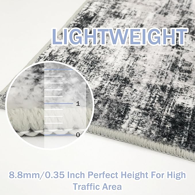 IOHOUZE Abstract Runner Rug 2x10 Ft Washable Runners for Hallways, Non Slip Kitchen Runner Printed Faux Wool Entryway Runner Indoor, Modern Abstract Floor Carpet for Hall Kitchen, Black Gey