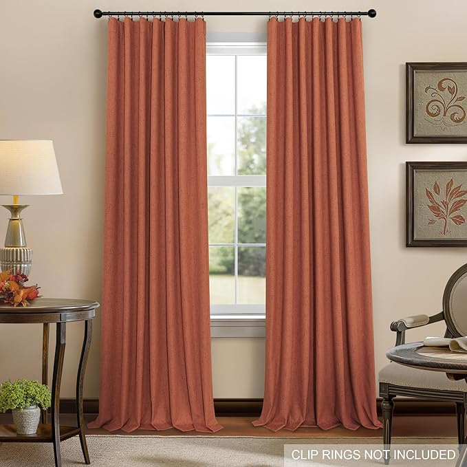Pitalk Terracotta Blackout Curtains for Nursery 63 Inch Length 2 Panel Autumn Fall Decoration Linen Boho Western Curtain for Bedroom Window Room Darkening Rust Curtains for Living Room Dining MCM