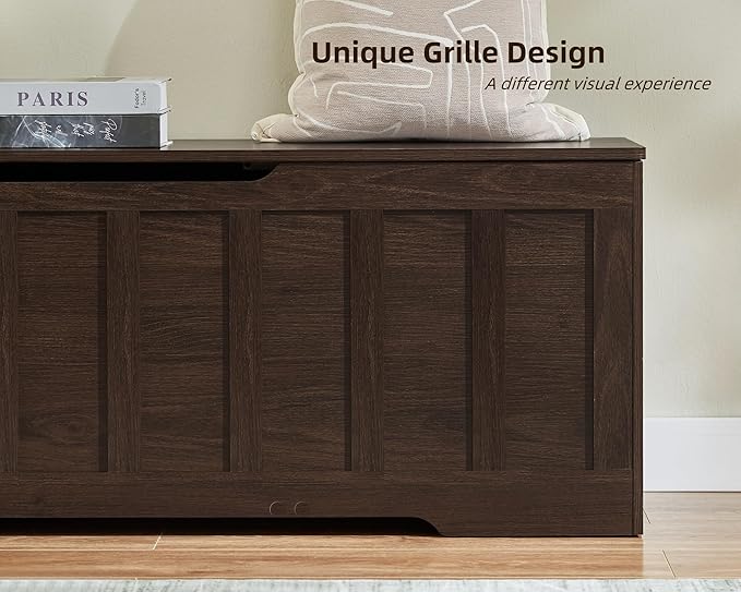 51.2" Storage Chest Extra Large,Storage Bench with 2 Safety Hinges,Shoe Bench,51.2 * 15.7 * 19.1 inches,Wooden Trunk for Bedroom,livingroom,entryway,Supports 220 lb,Easy Assembly(Espresso).