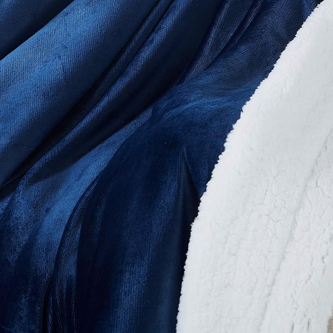 SOCHOW Sherpa Fleece Throw Blanket, Double-Sided Super Soft Luxurious Plush Blanket King Size 90 inchx108 inch, Navy Blue,