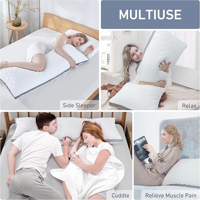 Leeden Body Pillow for Adults - Premium Grey Firm Fluffy Long Pillows - 21 x 54 Soft Plush Full Body Pillows - Adjustable Side Pillow for Sleeping